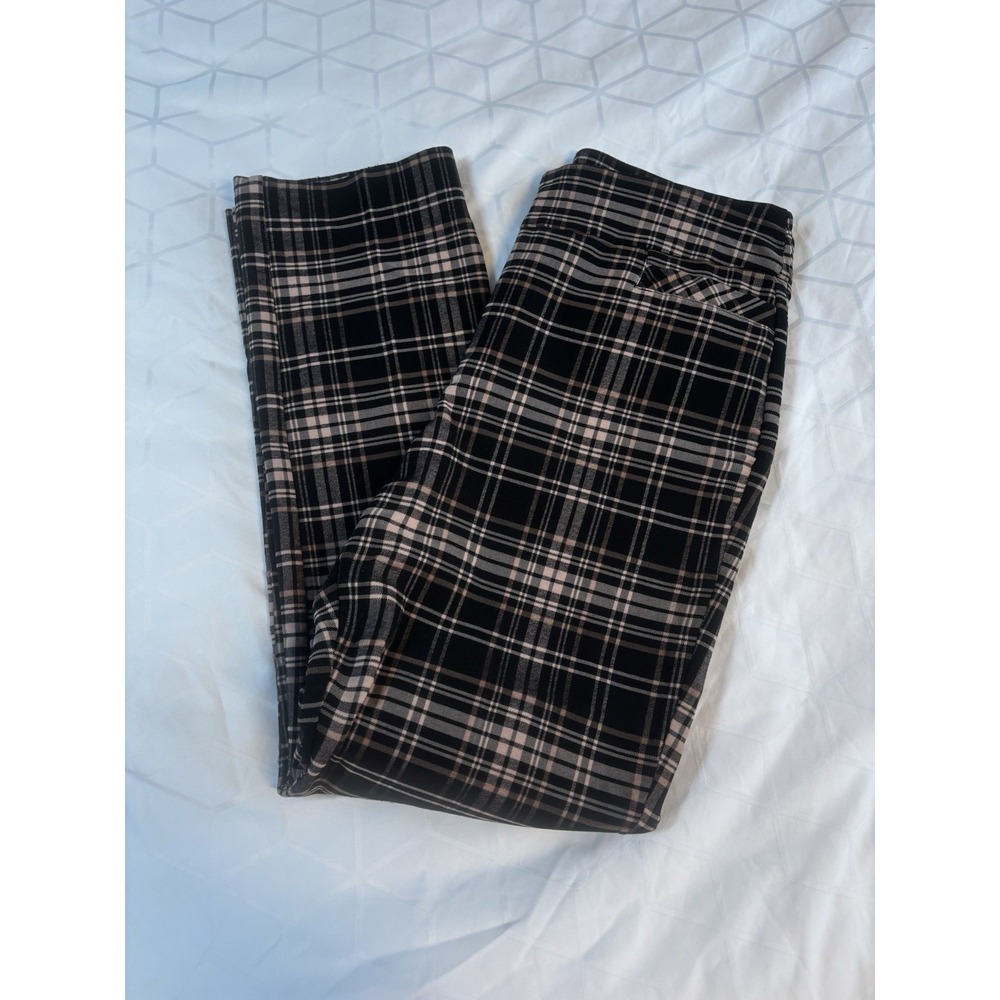Kim Rogers Pants Women's 10P Fall Easy Fit Elastic Plaid Khaki Black